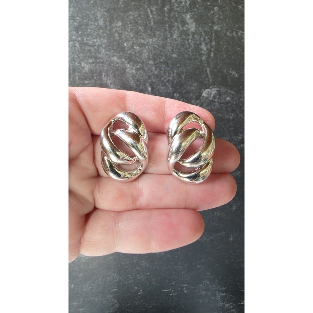 Silver Tone Metal Earrings Vintage Costume Jewelry READ Description